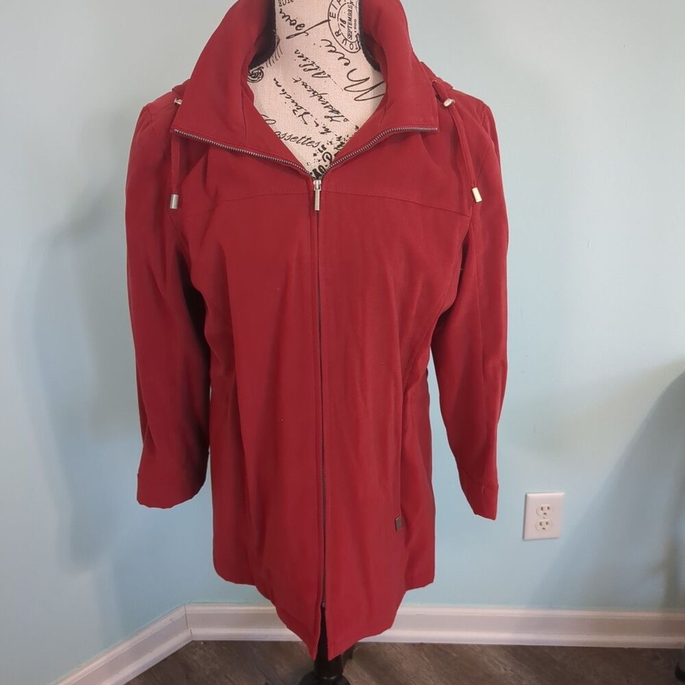 London Fog Red Coat Jacket Faux Suede Removable Hood 3 Pockets small